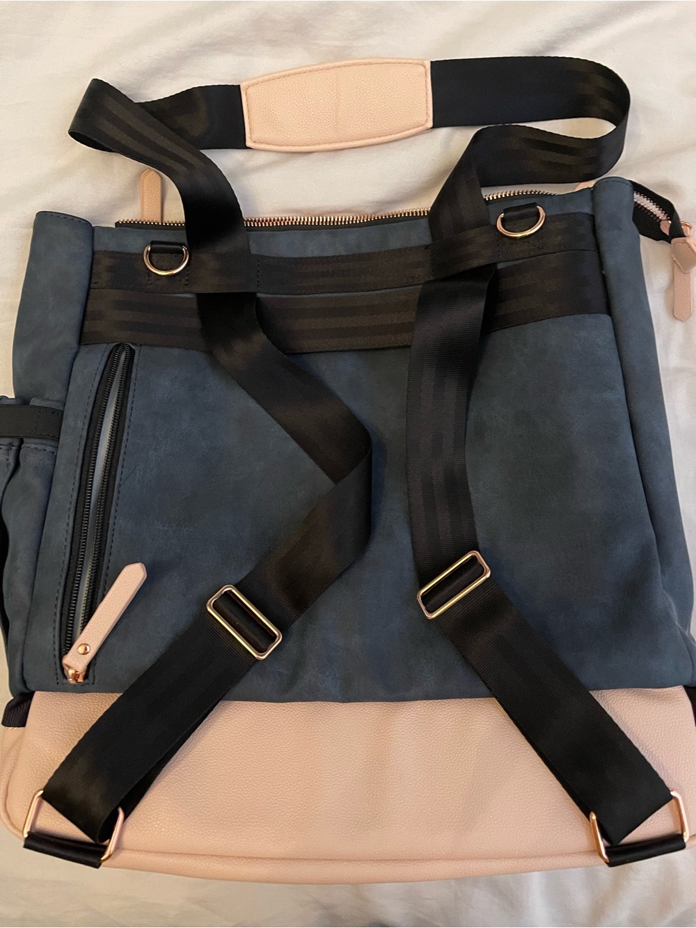 Petunia Pickle Bottom Navy and Blush Convertible Backpack/Diaper Bag - Picture 2 of 6